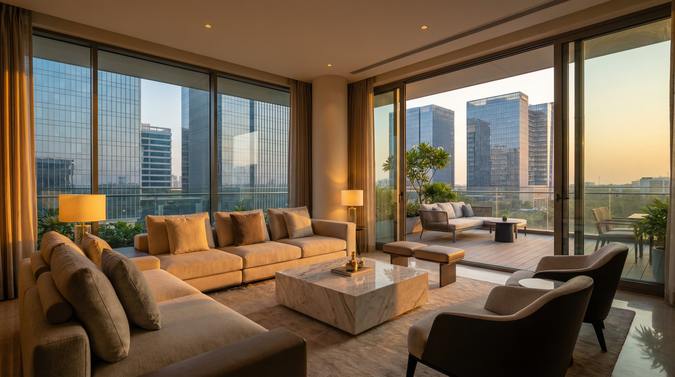 Luxury living room with terrace