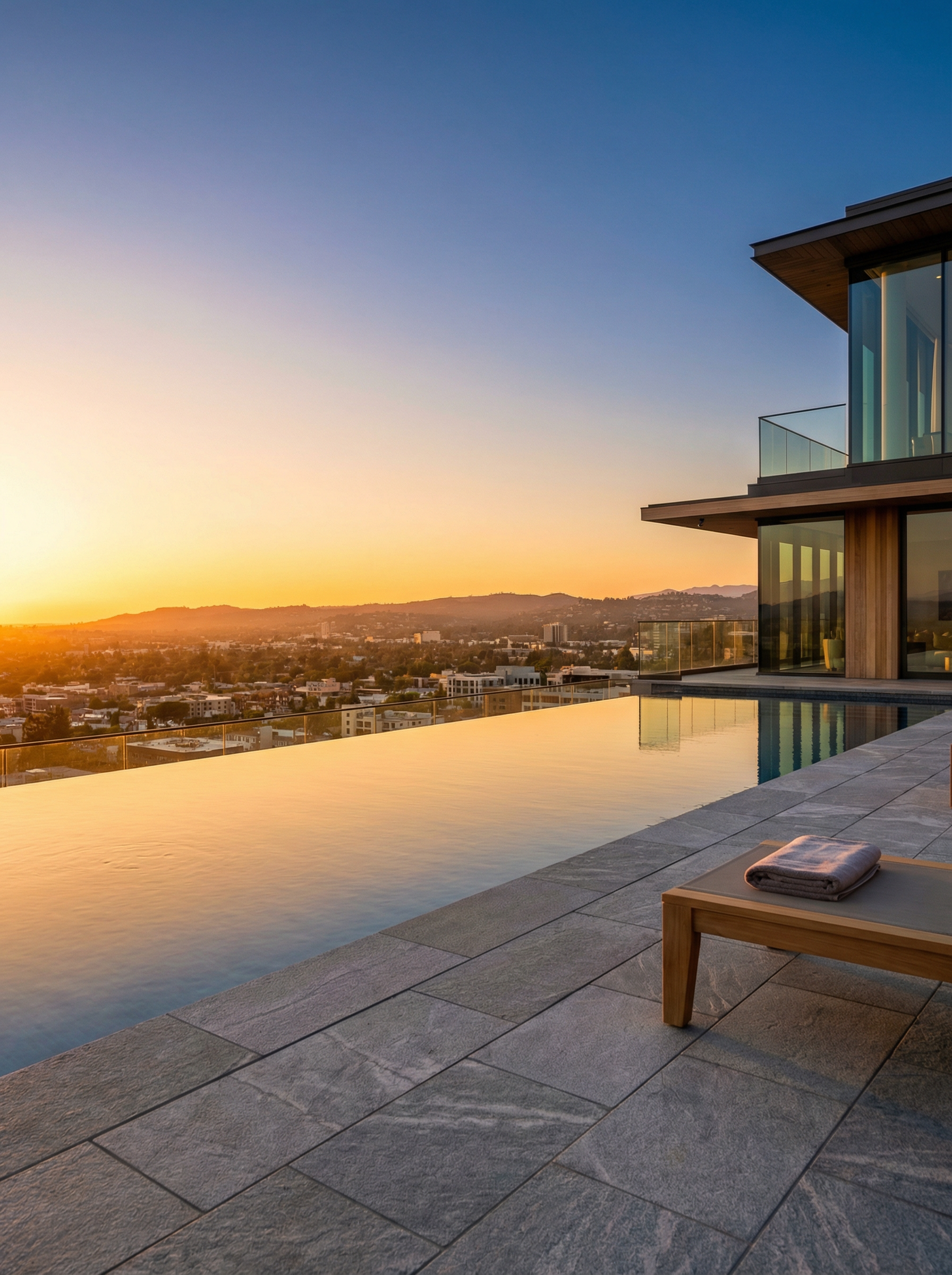 Rooftop pool at golden hour